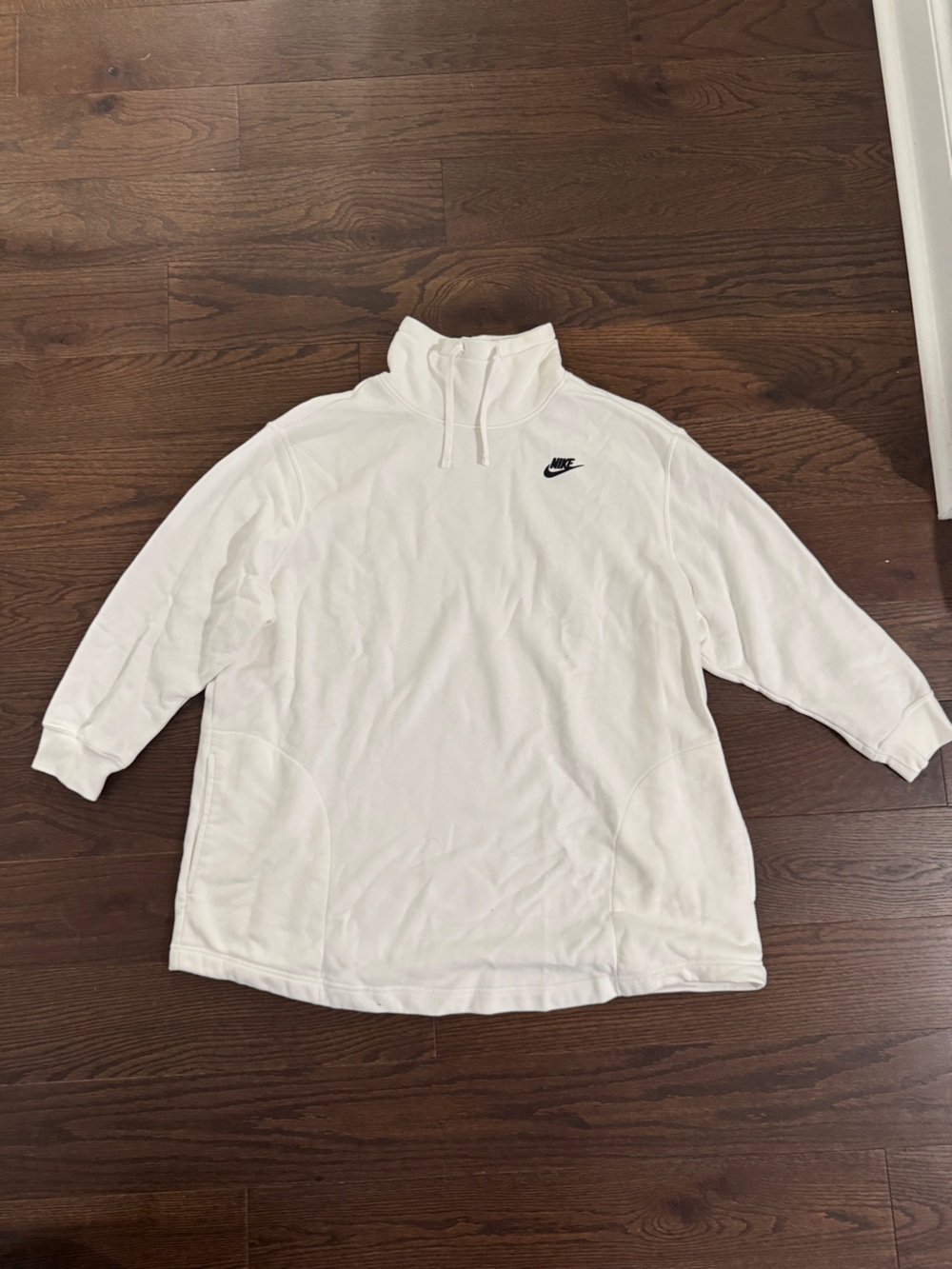 Nike White Crewneck Pullover Hoodie with Black Swoosh